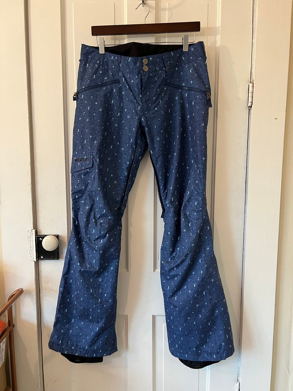 Burton The White Collection Women's large Dryride Snowboard Pants Blue Print